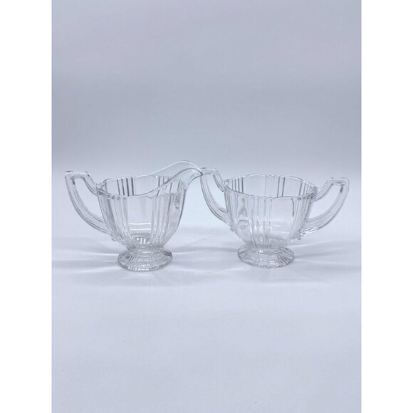 Vtg Fostoria Sunray Clear Footed Cream & Sugar 1935-1943 - Picture 1 of 7